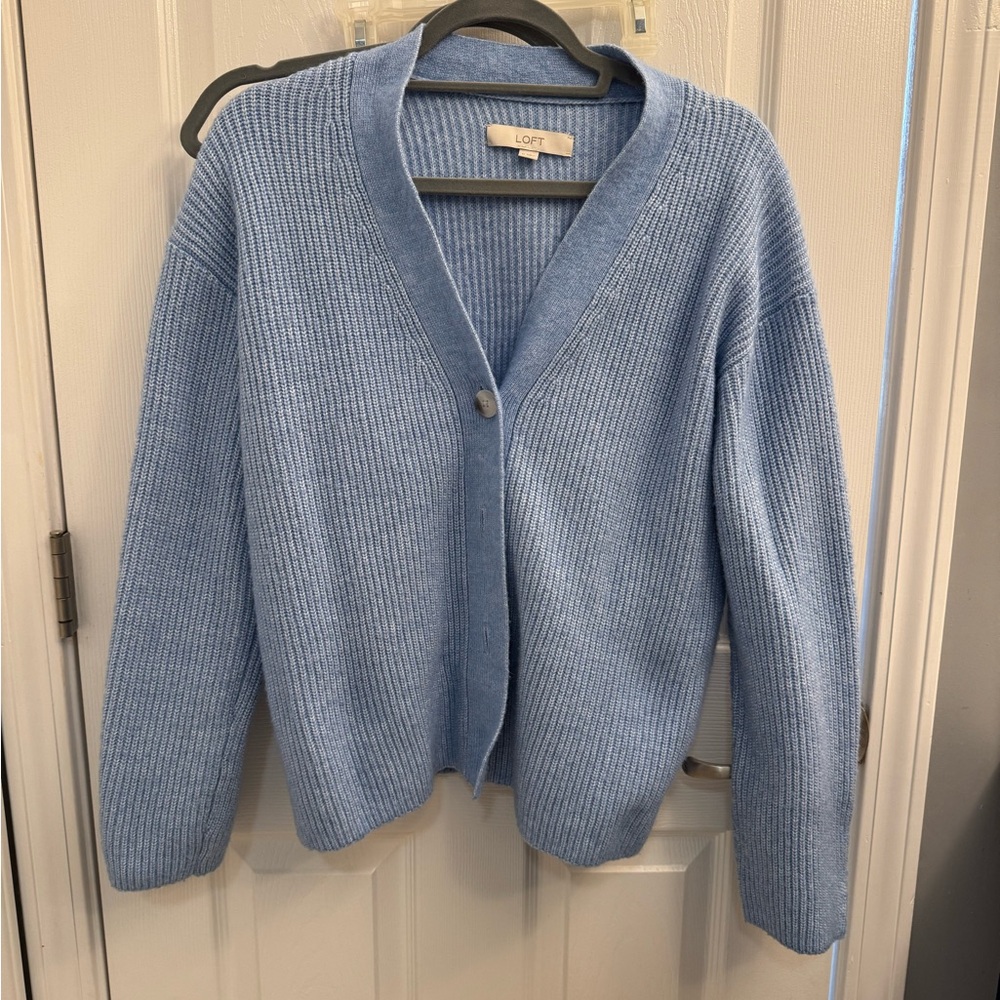 LOFT Soft Blue Ribbed Cardigan
